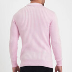 Polo Neck Ribbed Knit Sweater // Pink (XL)