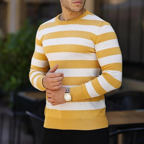 Crewneck Striped Sweater // Yellow + White (S)