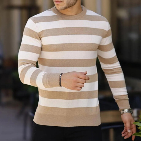 Crewneck Striped Sweater // Beige + White (S)