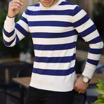 Crewneck Striped Sweater // Navy Blue (S)