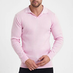 Polo Neck Ribbed Knit Sweater // Pink (XL)