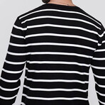 Crewneck Fine Line Striped Sweater // Black + White (XL)