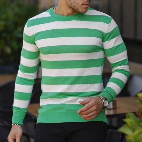 Crewneck Striped Sweater // Green + White (S)