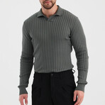 Polo Neck Ribbed Knit Sweater // Dark Gray (M)