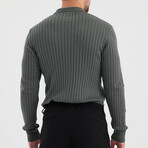 Polo Neck Ribbed Knit Sweater // Dark Gray (M)