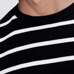 Crewneck Fine Line Striped Sweater // Black + White (XL)