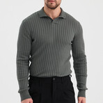 Polo Neck Ribbed Knit Sweater // Dark Gray (M)