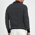 Polo Neck Striped Sweater // Black + White (L)