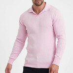 Polo Neck Ribbed Knit Sweater // Pink (XL)