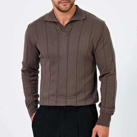 Polo NeckStriped Sweater // Brown (S)