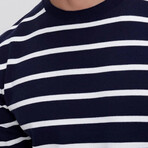 Crewneck Fine Line Striped Sweater // Navy Blue + White (M)