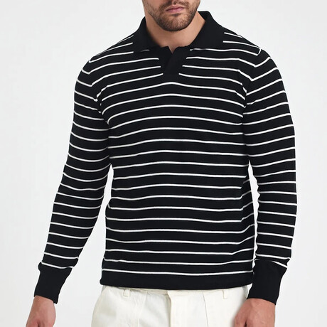 Polo Neck Striped Sweater // Black + White (S)