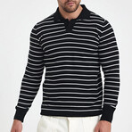 Polo Neck Striped Sweater // Black + White (L)