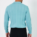 Polo Neck Striped Sweater // Sky Blue (XL)