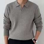 Polo Neck Ribbed Knit Sweater // Light Gray (L)