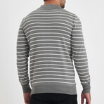 Polo Neck Striped Sweater // Gray + White (XL)