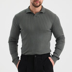 Polo Neck Ribbed Knit Sweater // Dark Gray (M)