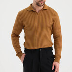 Polo Neck Ribbed Knit Sweater // Tan (S)