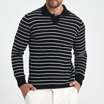 Polo Neck Striped Sweater // Black + White (L)