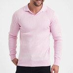 Polo Neck Ribbed Knit Sweater // Pink (XL)