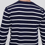 Crewneck Fine Line Striped Sweater // Navy Blue + White (M)