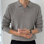 Polo Neck Ribbed Knit Sweater // Light Gray (L)