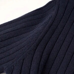 Polo Neck Ribbed Knit Sweater // Navy Blue (XL)