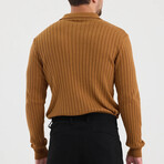 Polo Neck Ribbed Knit Sweater // Tan (S)