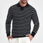 Polo Neck Striped Sweater // Black + White (L)