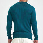 Polo Neck Ribbed Knit Sweater // Teal Blue (XL)