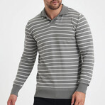 Polo Neck Striped Sweater // Gray + White (XL)