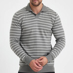 Polo Neck Striped Sweater // Gray + White (XL)