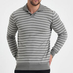 Polo Neck Striped Sweater // Gray + White (XL)