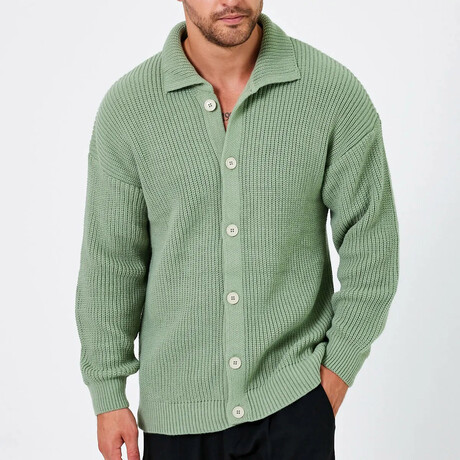 Button Up Ripped Cardigan // Light Green (S)