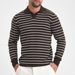 Polo Neck Striped Sweater // Brown + White (XL)