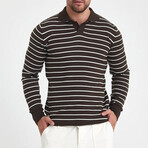 Polo Neck Striped Sweater // Brown + White (XL)