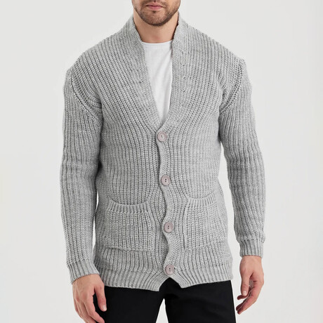 Button Up Mock Neck Ripped Cardigan // Gray (S)