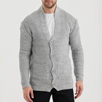 Button Up Mock Neck Ripped Cardigan // Gray (M)