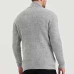 Button Up Mock Neck Ripped Cardigan // Gray (M)