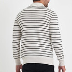 Polo Neck Fine Line Striped Sweater // Ecru + White (L)