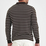 Polo Neck Striped Sweater // Brown + White (XL)