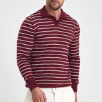 Polo Neck Fine Line Striped Sweater // Burgundy + White (XL)