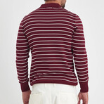 Polo Neck Fine Line Striped Sweater // Burgundy + White (XL)