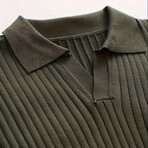 Polo Neck Ribbed Knit Sweater // Khaki (XL)