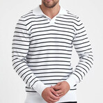 Polo Neck Fine Line Striped Sweater // Black + White (S)