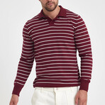 Polo Neck Fine Line Striped Sweater // Burgundy + White (XL)