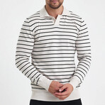 Polo Neck Fine Line Striped Sweater // Ecru + White (L)