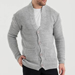 Button Up Mock Neck Ripped Cardigan // Gray (M)