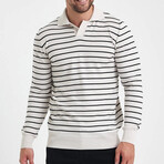 Polo Neck Fine Line Striped Sweater // Ecru + White (L)