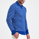 Polo Neck Fine Line Striped Sweater // Sax Blue + White (S)